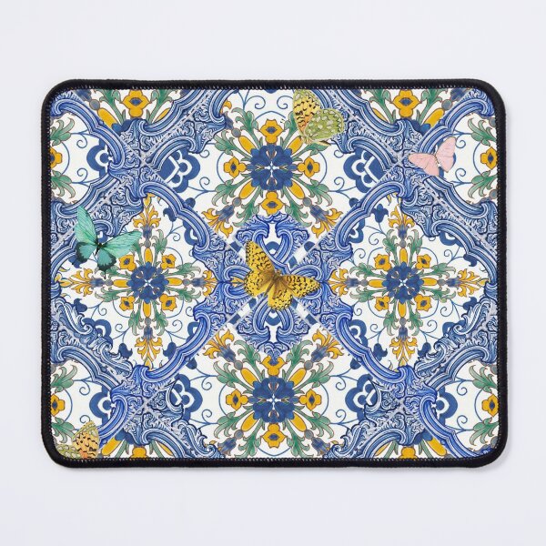 Item preview, Mediterranean blue tiles, amalfi flowers and butterflies designed and sold by Bloomery Decor.