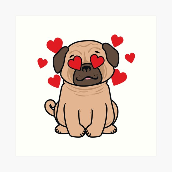 Cute Lovable Pug with Hearts for Dog Lovers Art Print