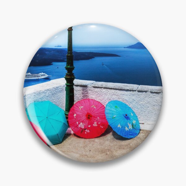 Item preview, Santorini Red And Blue Umbrellas  designed and sold by Paul Thompson Photography.