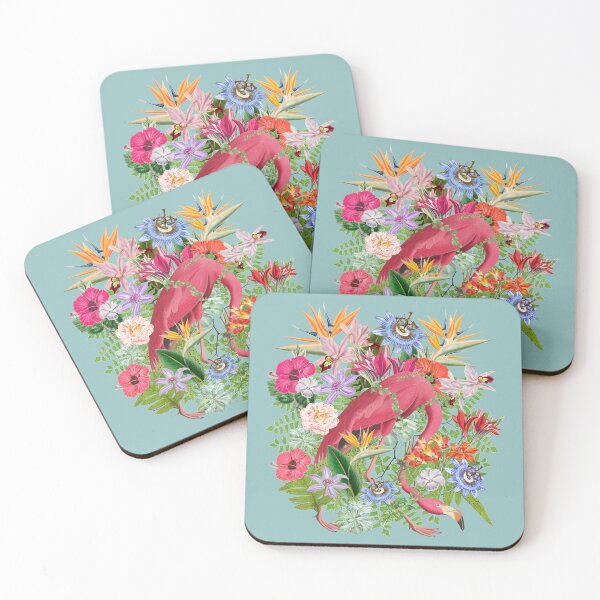 Item preview, Ornate Pink Flamingo And Beautiful Decorative Cascading Tropical Flowers designed and sold by TrulyEpoque.