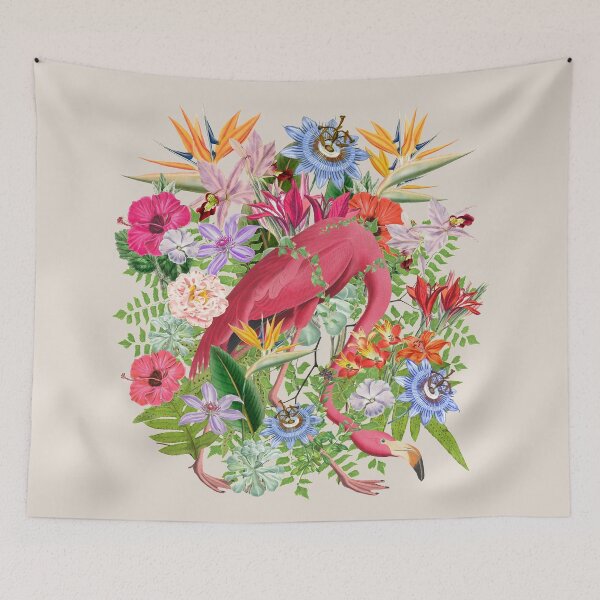 Item preview, Ornate Pink Flamingo And Beautiful Decorative Cascading Tropical Flowers designed and sold by TrulyEpoque.
