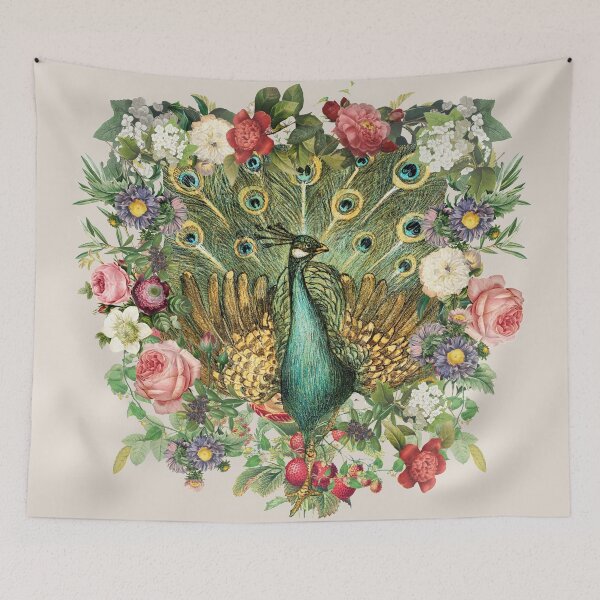Item preview, Ornate Indian Peacock And Beautiful Decorative Cascading Flowers designed and sold by TrulyEpoque.