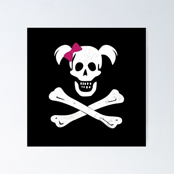 GIRL SKULL AND CROSSBONES PIRATE FEMALE JOLLY ROGER PINK BOW