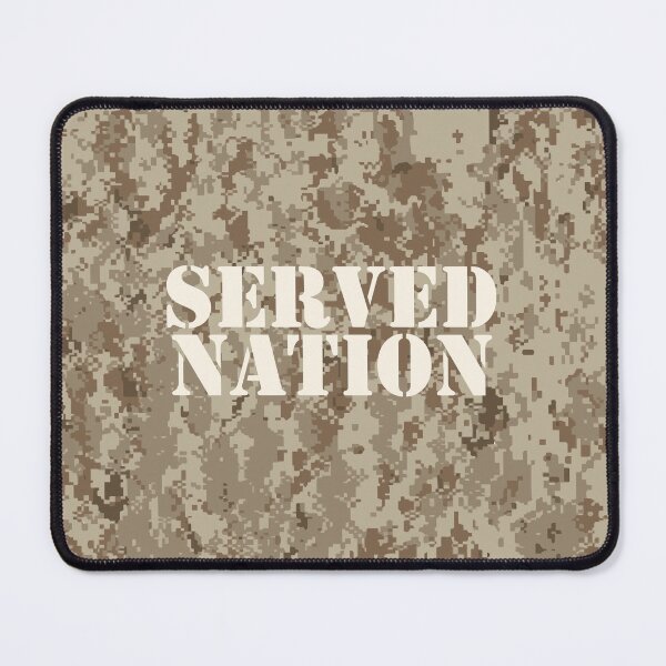 Item preview, NWU type II AOR-1, desert digital camouflage pattern swatch. US. Marines, US. Navy text: SERVED NATION typographic designed and sold by NineJuly.