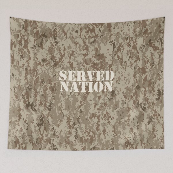 Item preview, NWU type II AOR-1, desert digital camouflage pattern swatch. US. Marines, US. Navy text: SERVED NATION typographic designed and sold by NineJuly.