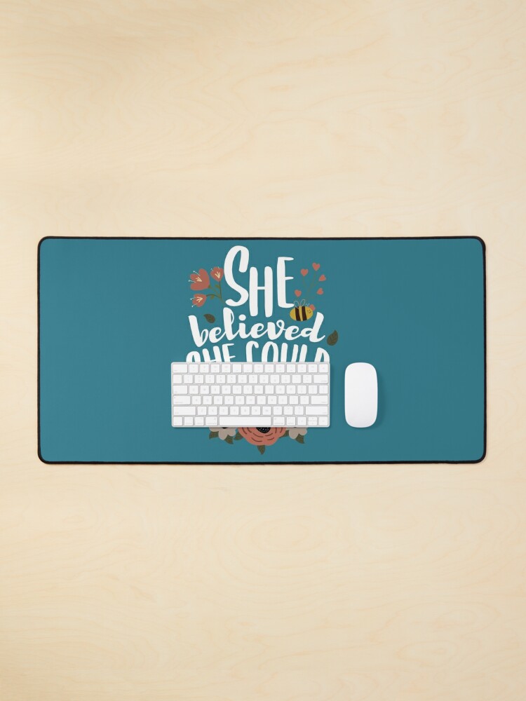 She believed she could so she did Motivational quote Lilac floral Desk mouse pad Office decoration 