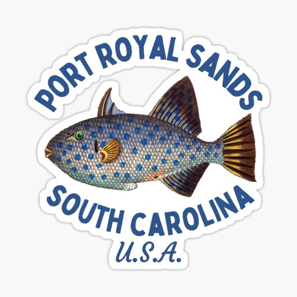Item preview, Retro Fish Port Royal Sands South Carolina- Navy Text- Island / Beach designed and sold by TimelessLocales.