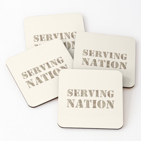 Item preview, NWU type II AOR-1, desert digital camouflage pattern swatch. US. Marines, US. Navy text: SERVING NATION typographic designed and sold by NineJuly.