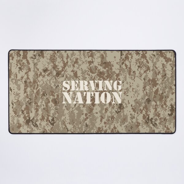 Item preview, NWU type II AOR-1, desert digital camouflage pattern swatch. US. Marines, US. Navy text: SERVING NATION typographic designed and sold by NineJuly.