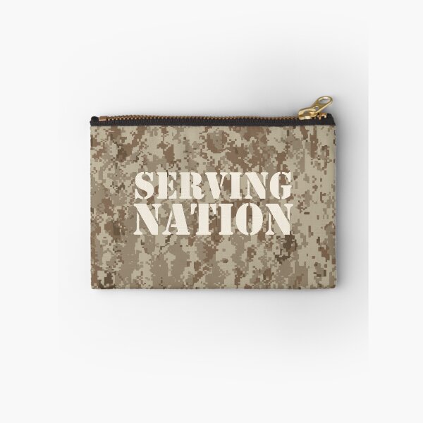 Item preview, NWU type II AOR-1, desert digital camouflage pattern swatch. US. Marines, US. Navy text: SERVING NATION typographic designed and sold by NineJuly.