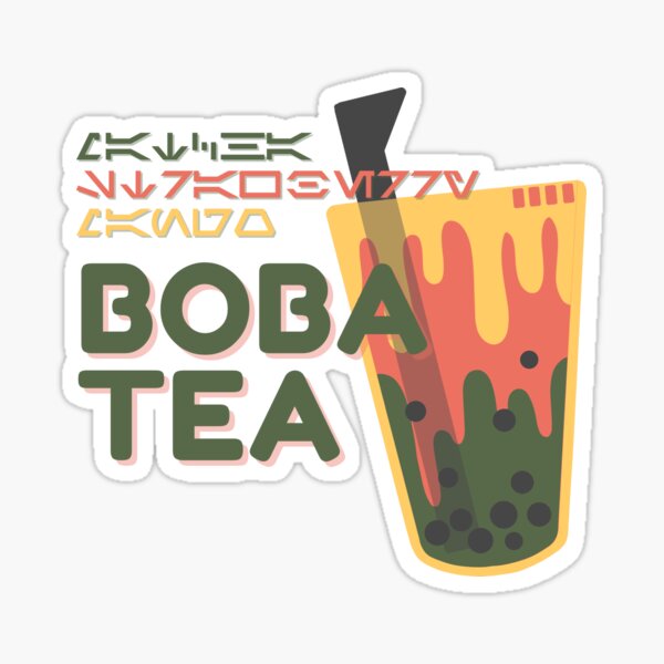 Vista previa del artículo con la obra «Boba Tea - Matcha Fresa Mango? Como quieras en AUREBESH», diseñado y vendido por LudicrousFeed.