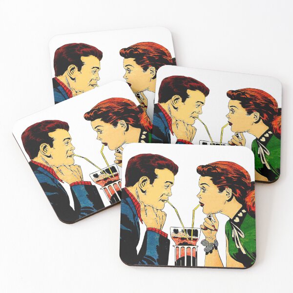 Item preview, Diner Date - 1950s Young Couple Sharing a Shake designed and sold by paljoeyprints.
