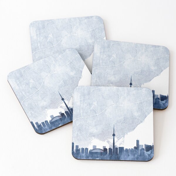 Item preview, Toronto Skyline & Map Watercolor Navy Blue, Print by Zouzounio Art designed and sold by zouzounioart.