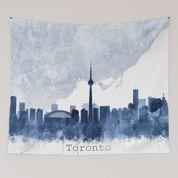 Item preview, Toronto Skyline & Map Watercolor Navy Blue, Print by Zouzounio Art designed and sold by zouzounioart.