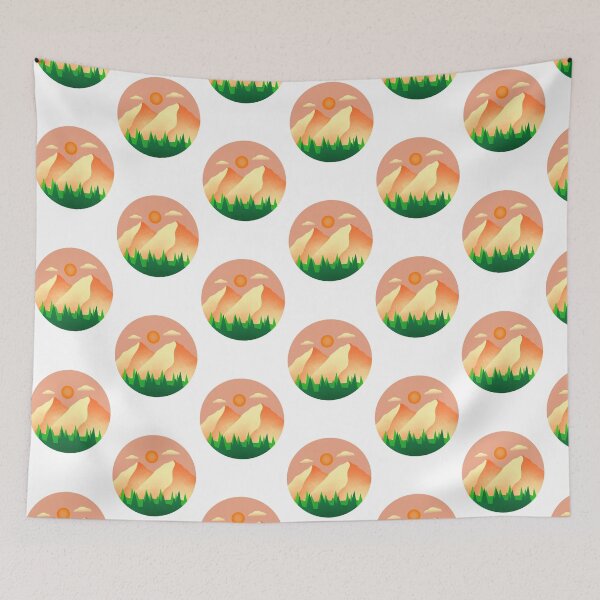Item preview, Cute Sunset Sun Mountain Tree Cartoon Illustration designed and sold by DGFNI.