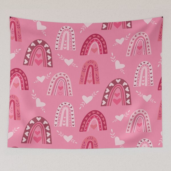 Item preview, Valentine  boho rainbow pattern in brown, pink and white with hearts   designed and sold by Yasminepatterns .