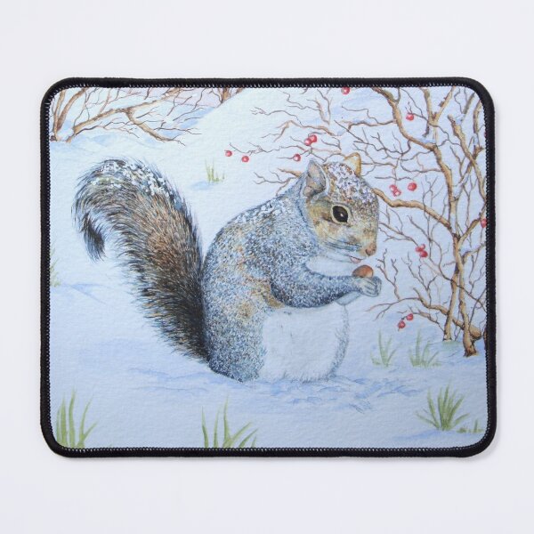 Item preview, Cute gray squirrel snow scene wildlife designed and sold by pollywolly.