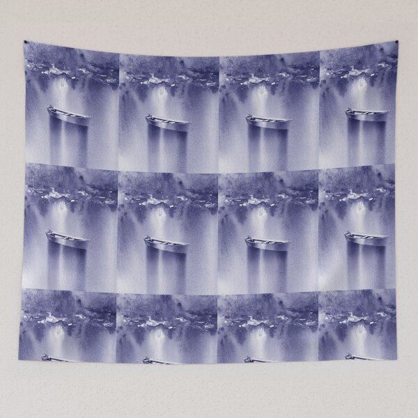 Item preview, Purple Blue Very Peri Watercolor Boat On The Lake I designed and sold by Irina Sztukowski.