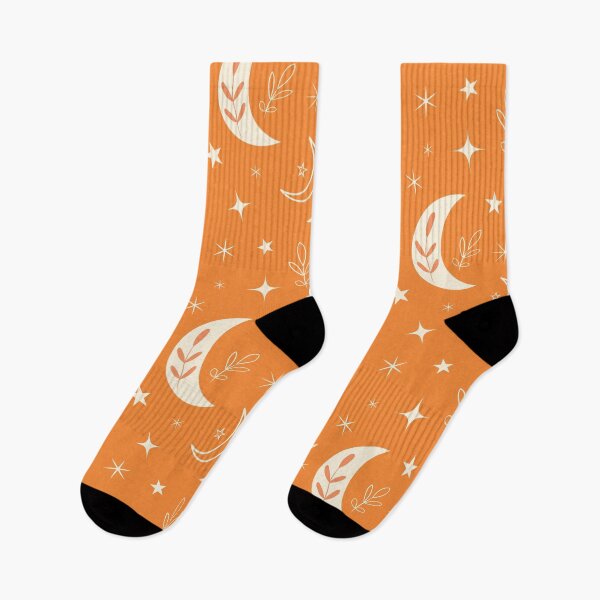 Item preview, Boho Moon Pattern with Leaves and Stars on Orange  designed and sold by Yasminepatterns .