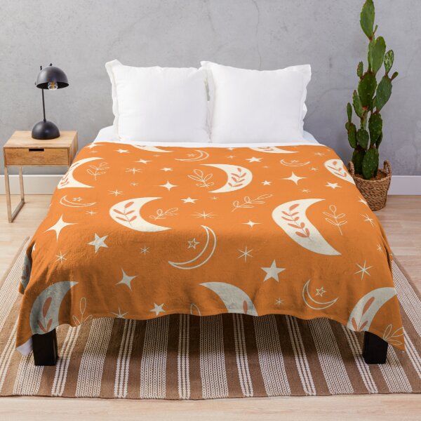 Item preview, Boho Moon Pattern with Leaves and Stars on Orange designed and sold by Yasminepatterns .
