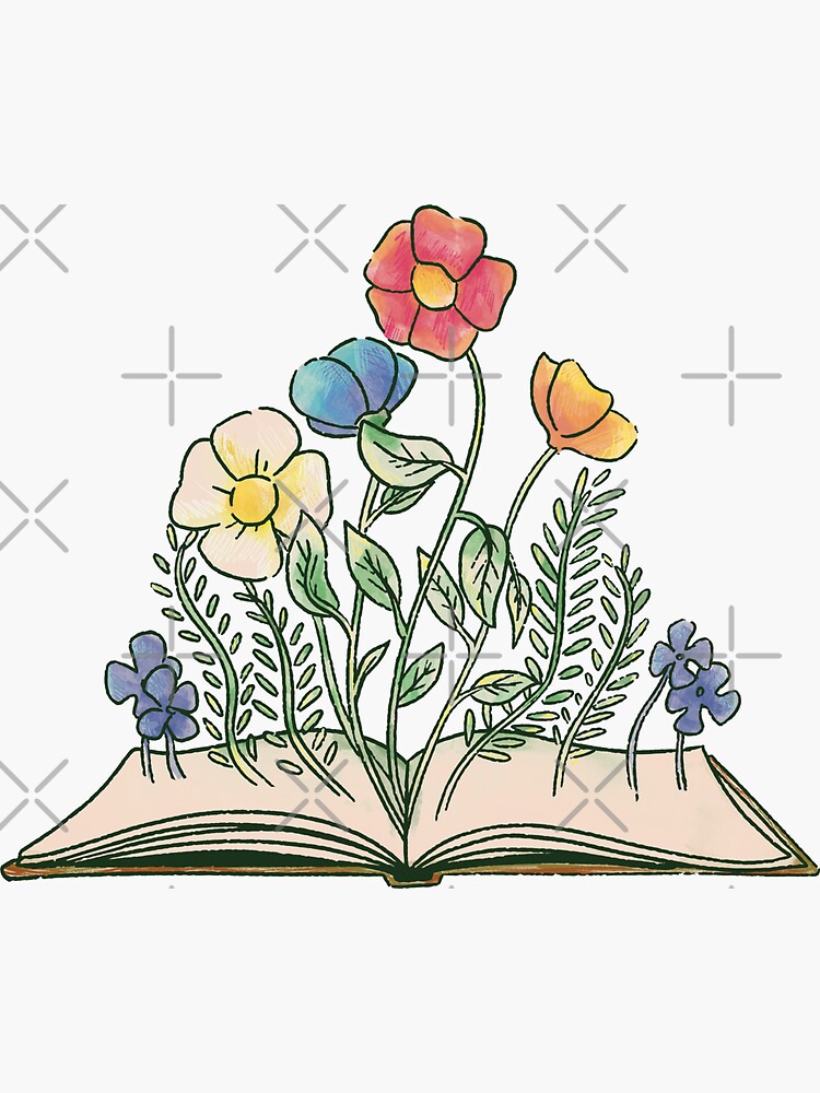 flowers growing from book  Sticker for Sale by andilynnf