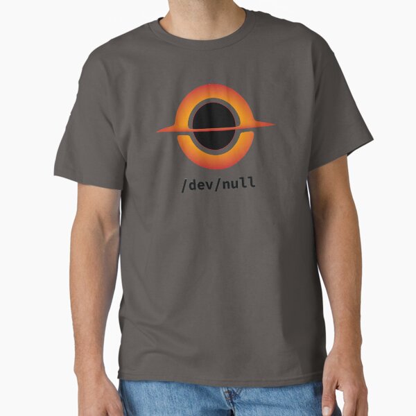 Vista previa del artículo con la obra «El agujero negro de Unix: /dev/null», diseñado y vendido por code-x-tees.