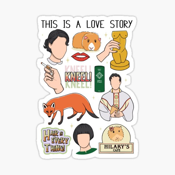 Vista previa del artículo con la obra «Fleabag Esta es una historia de amor Flatlay», diseñado y vendido por irrelephantph.