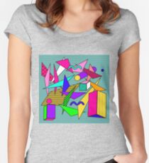 Geometric pattern in memphis 80s style Women's Fitted Scoop T-Shirt