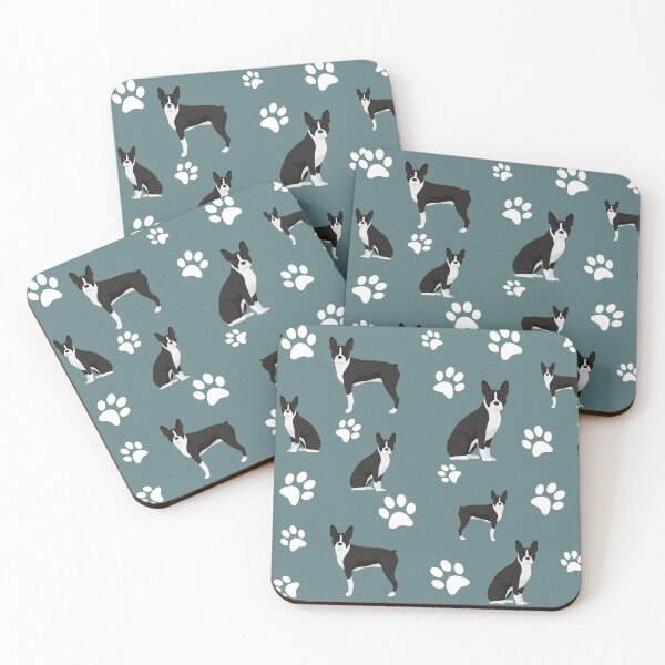 Item preview, Boston Terrier Dog Paw Print Pattern on Gray Background designed and sold by tncgifts.