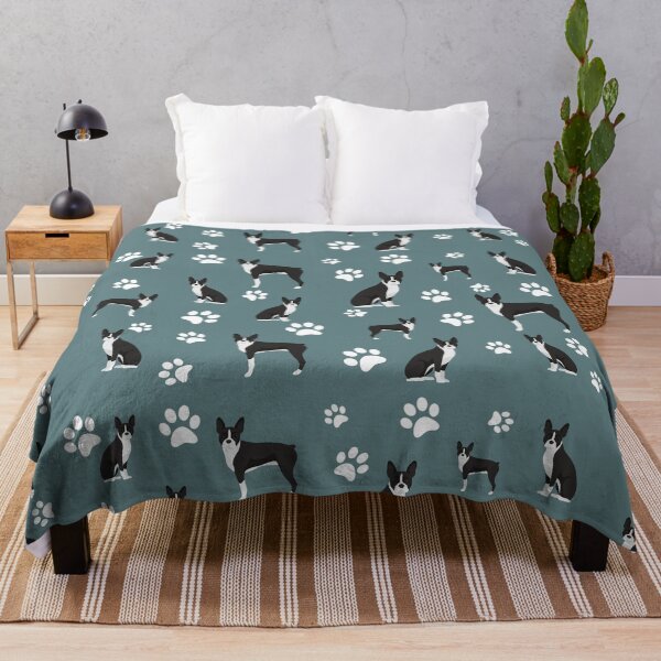 Item preview, Boston Terrier Dog Paw Print Pattern on Gray Background designed and sold by tncgifts.