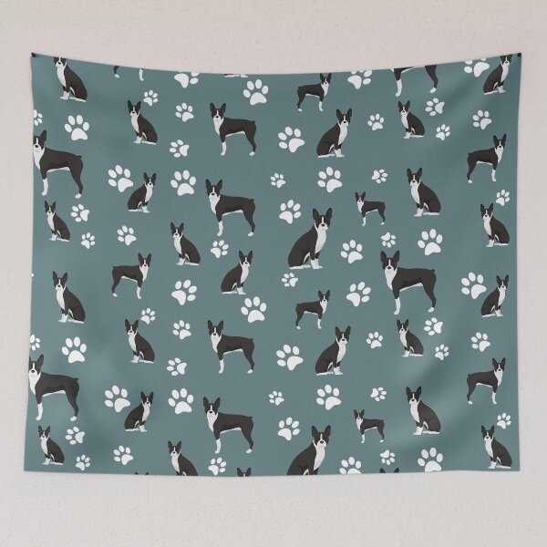 Item preview, Boston Terrier Dog Paw Print Pattern on Gray Background designed and sold by tncgifts.
