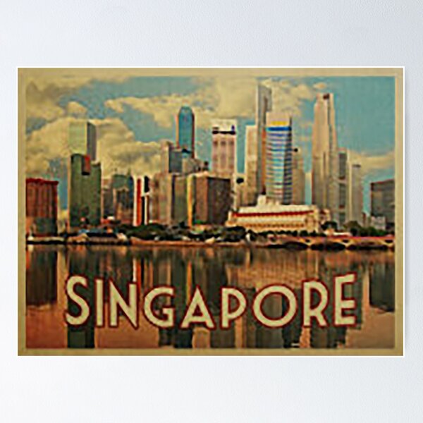 Item preview, Singapore Travel Poster, vintage travel poster, Singapore City Scape, Singapore Skyline,  designed and sold by Nostrathomas66.