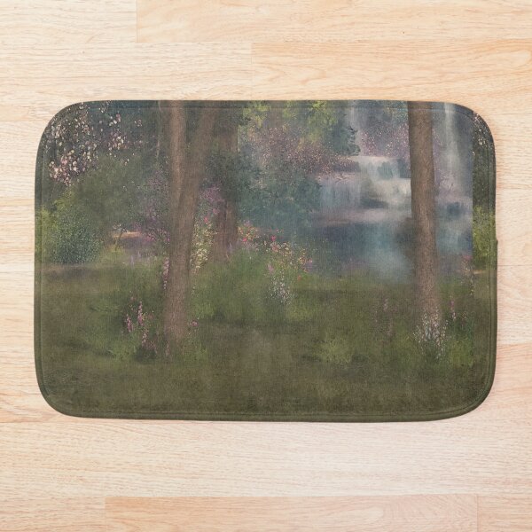 Artikelvorschau, Märchenland, Wasserfall, Bäume und wilde Blumen. Digitales Ölgemälde entworfen und verkauft von Vivid Studio.