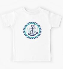 AHOY Anker-Seeentwurf Marineblauer und weißer Zickzack mit aquamarinem Grün Kinder T-Shirt
