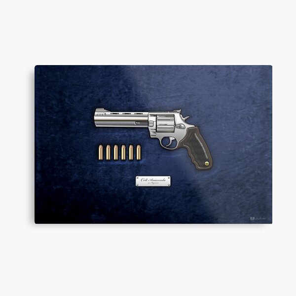 .44 Magnum Colt Anaconda with Ammo on Blue Velvet Metal Print
