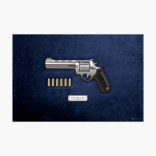 .44 Magnum Colt Anaconda with Ammo on Blue Velvet  Photographic Print