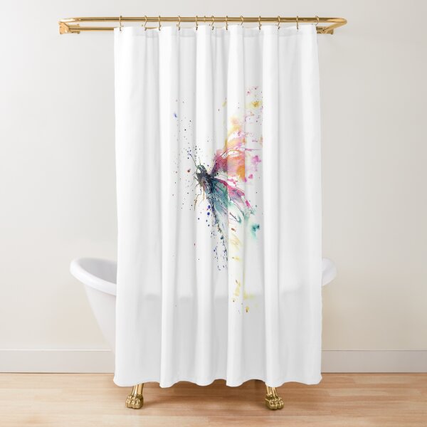 Spring Shower Curtain Flower Field Dragonfly Print for Bathroom 