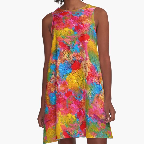 Blooming Meadow. Flowers Abstract Pattern. A-Line Dress