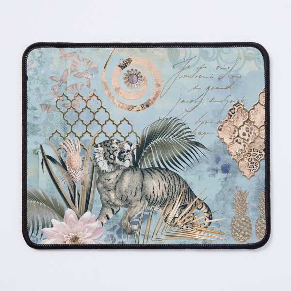 Item preview, Fancy Tiger Fantasy Mixed Media Art Blue Gold designed and sold by artsandsoul.
