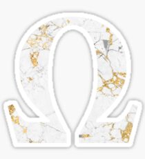 Omega - Gold Foil White Marble Sticker