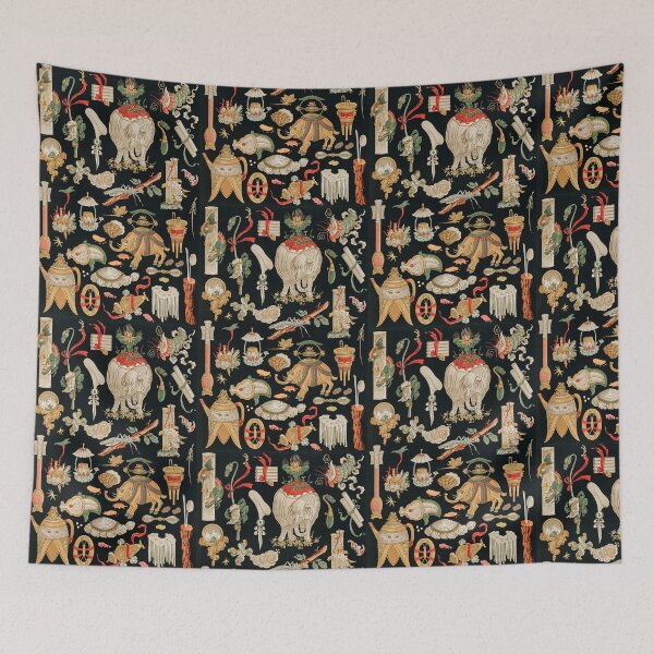 Item preview, Boho oriental pattern in black, gold, red and green colors, Chinese pattern from L'ornement Polychrome (1888) by Albert Racinet designed and sold by KaterinaLog.