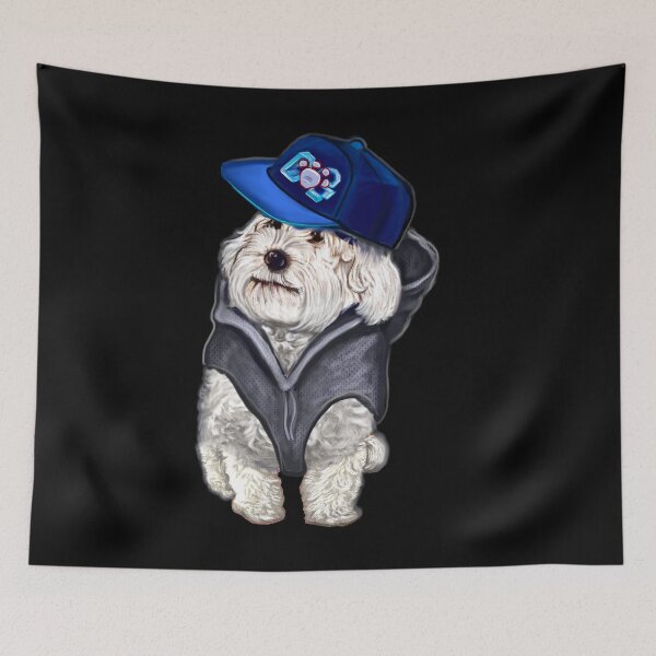 Item preview, Cavalier king charles spaniel dog in fancy dress hoodie and baseball cap,  white Cavapoo dog designed and sold by Artonmytee.
