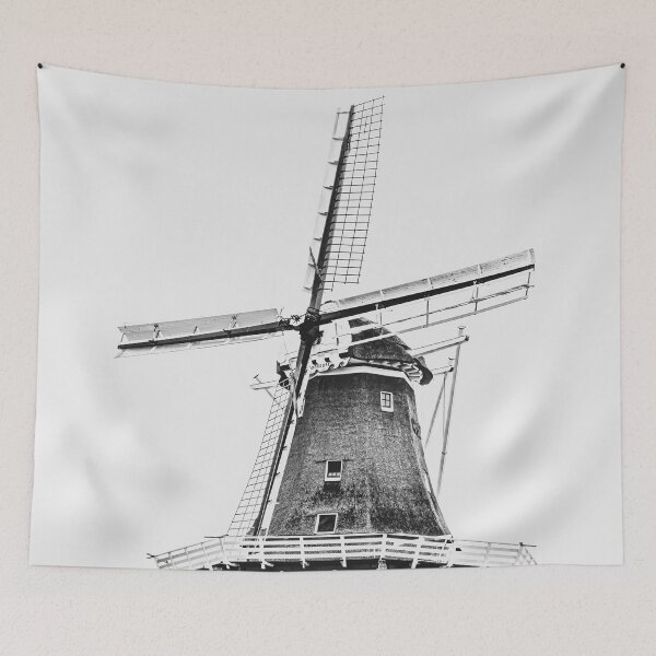 Item preview, A black and white photo of a Dutch windmill in The Netherlands designed and sold by Diana van Neck.