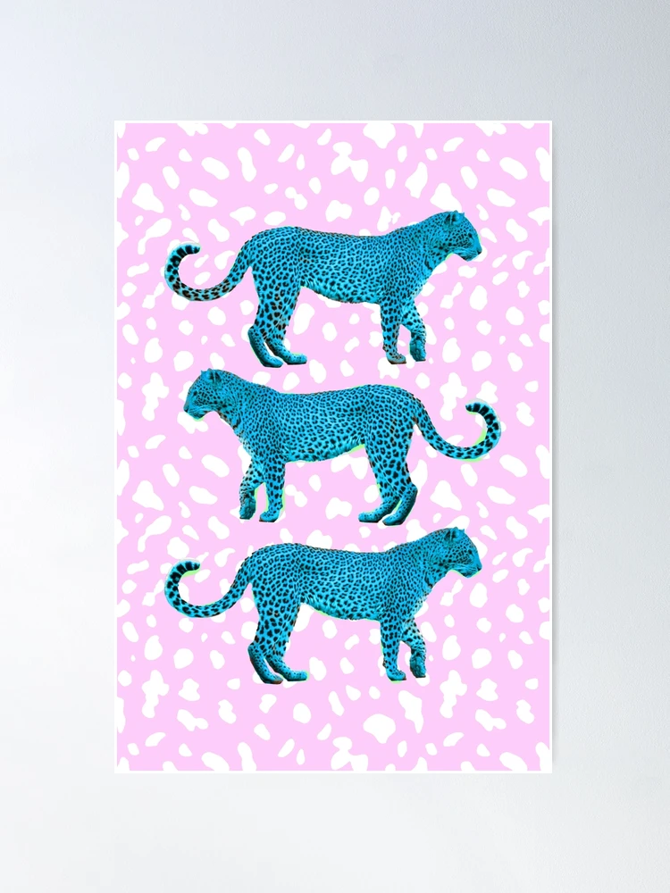  HK97 Blue Butterflies Leopard Cheetah Print on Pink