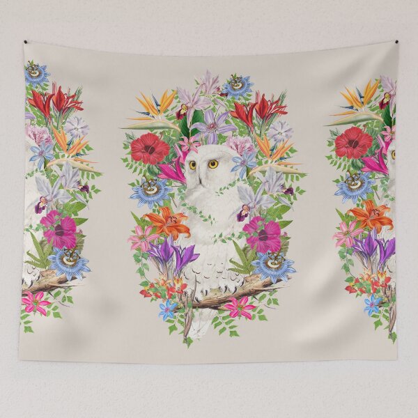 Item preview, Snowy Owl In The Tropics And Beautiful Decorative Vintage Tropical Flowers designed and sold by TrulyEpoque.
