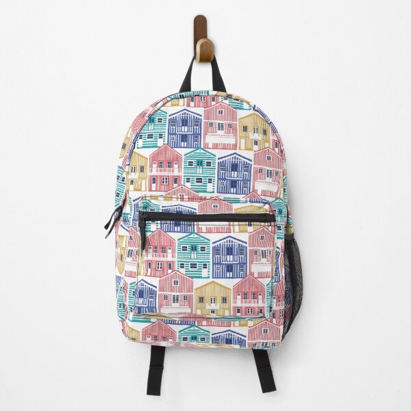 Item preview, Colourful Portuguese houses // white background yellow red blue and teal Costa Nova inspired houses designed and sold by SelmaCardoso.