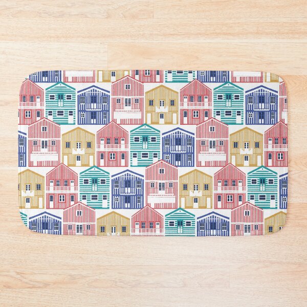 Item preview, Colourful Portuguese houses // white background yellow red blue and teal Costa Nova inspired houses designed and sold by SelmaCardoso.