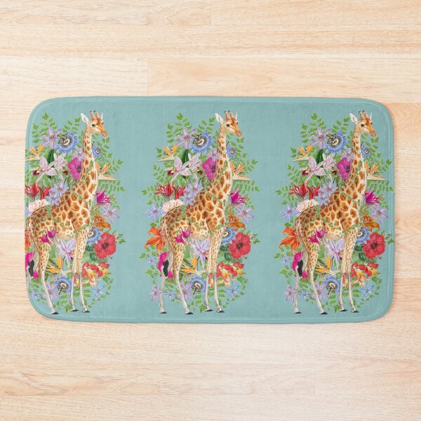 Artikelvorschau, Giraffe in den Tropen und schöne dekorative Vintage-Tropenblumen entworfen und verkauft von TrulyEpoque.