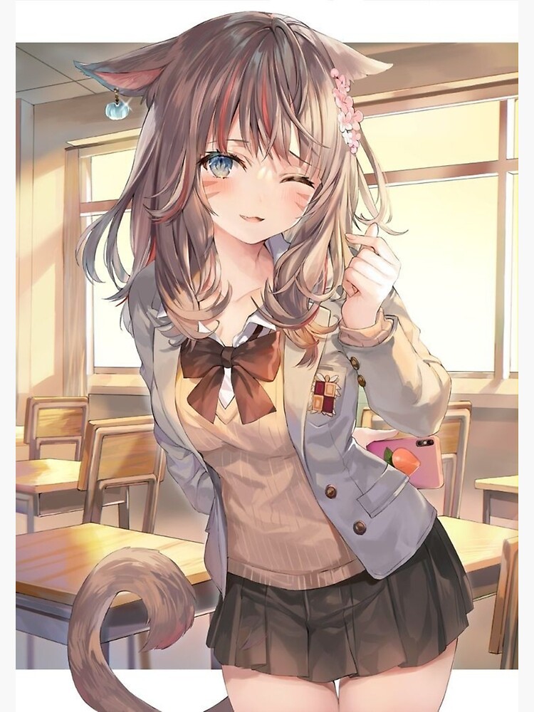 Happy cat girl in school uniform