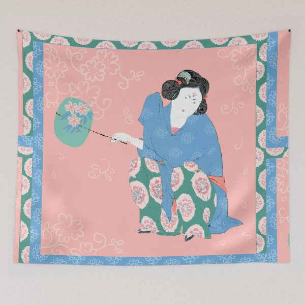 Item preview, Asian woman with fan in traditional style designed and sold by finedrawings.